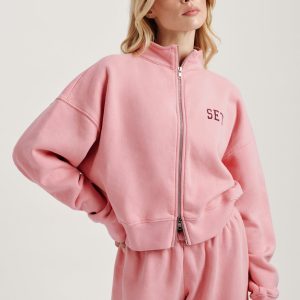 MIDWEIGHT SWEATS STAPLE SET FUNNEL ZIP - ROSEBUD