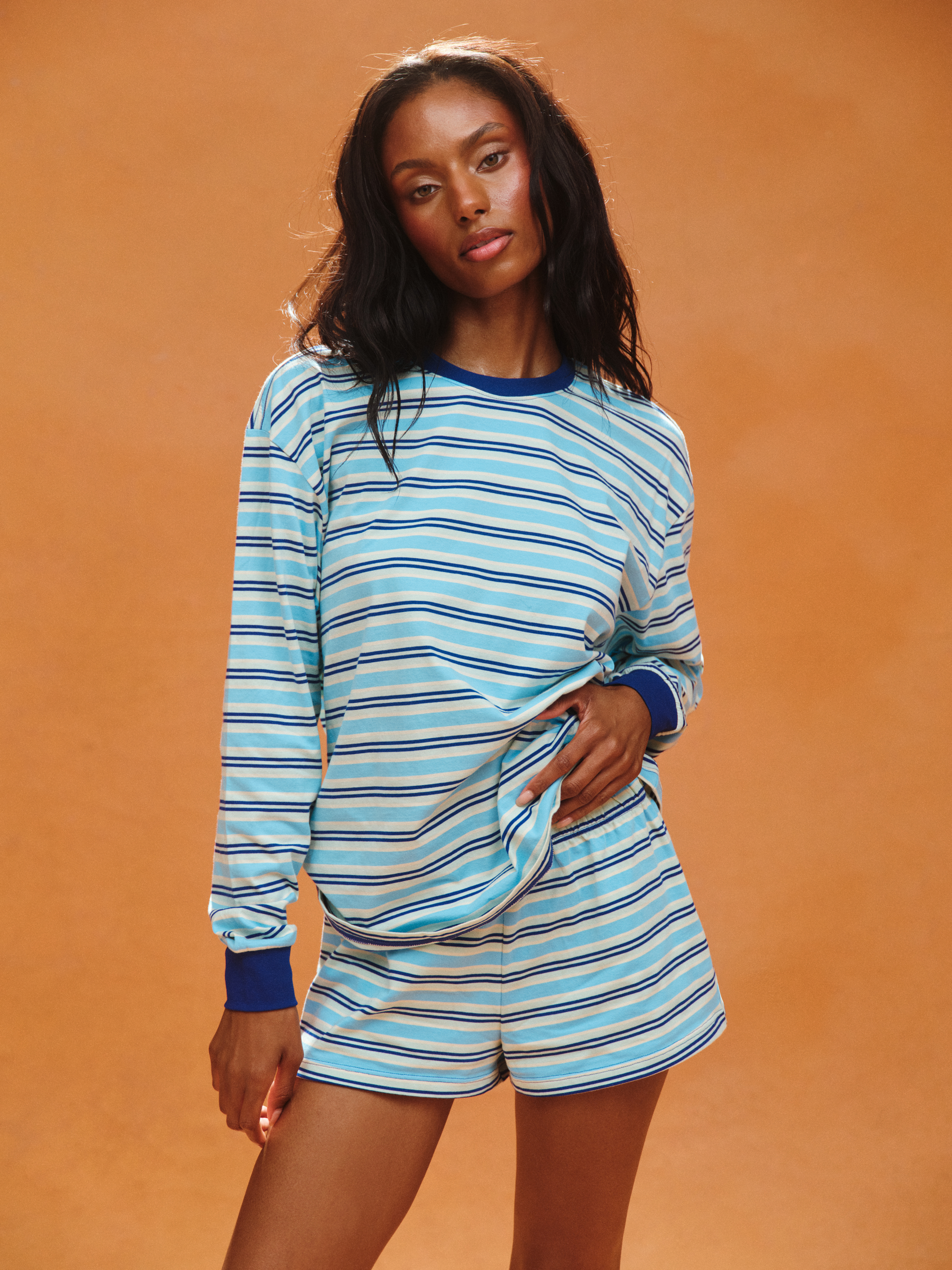 CLASSIC COTTON DAILY STRIPE CUFFED LONG SLEEVE - MAUI