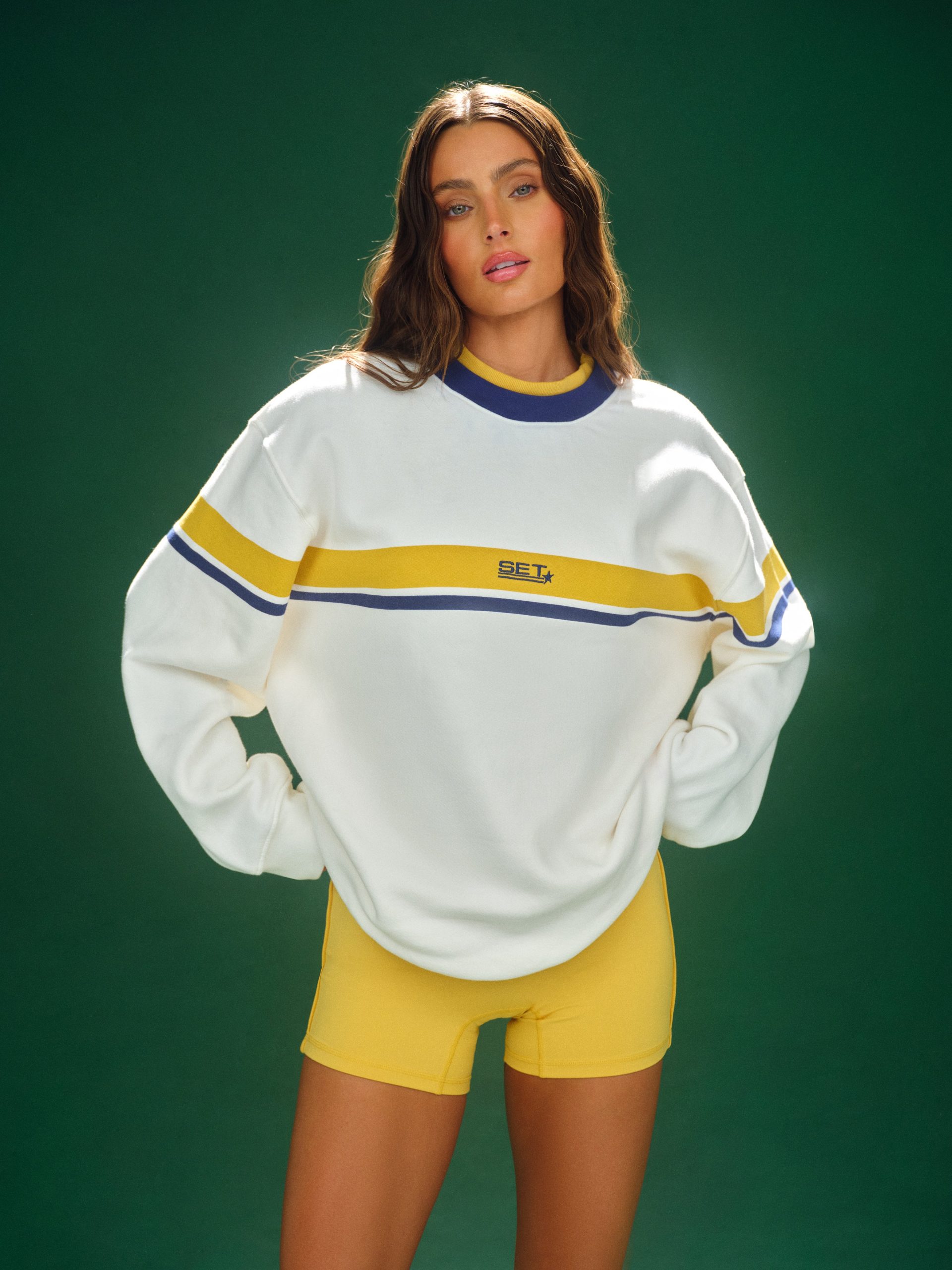 MIDWEIGHT SWEATS STAPLE SET STRIPED LAYER CREWNECK - CUSTARD