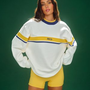 MIDWEIGHT SWEATS STAPLE SET STRIPED LAYER CREWNECK - CUSTARD