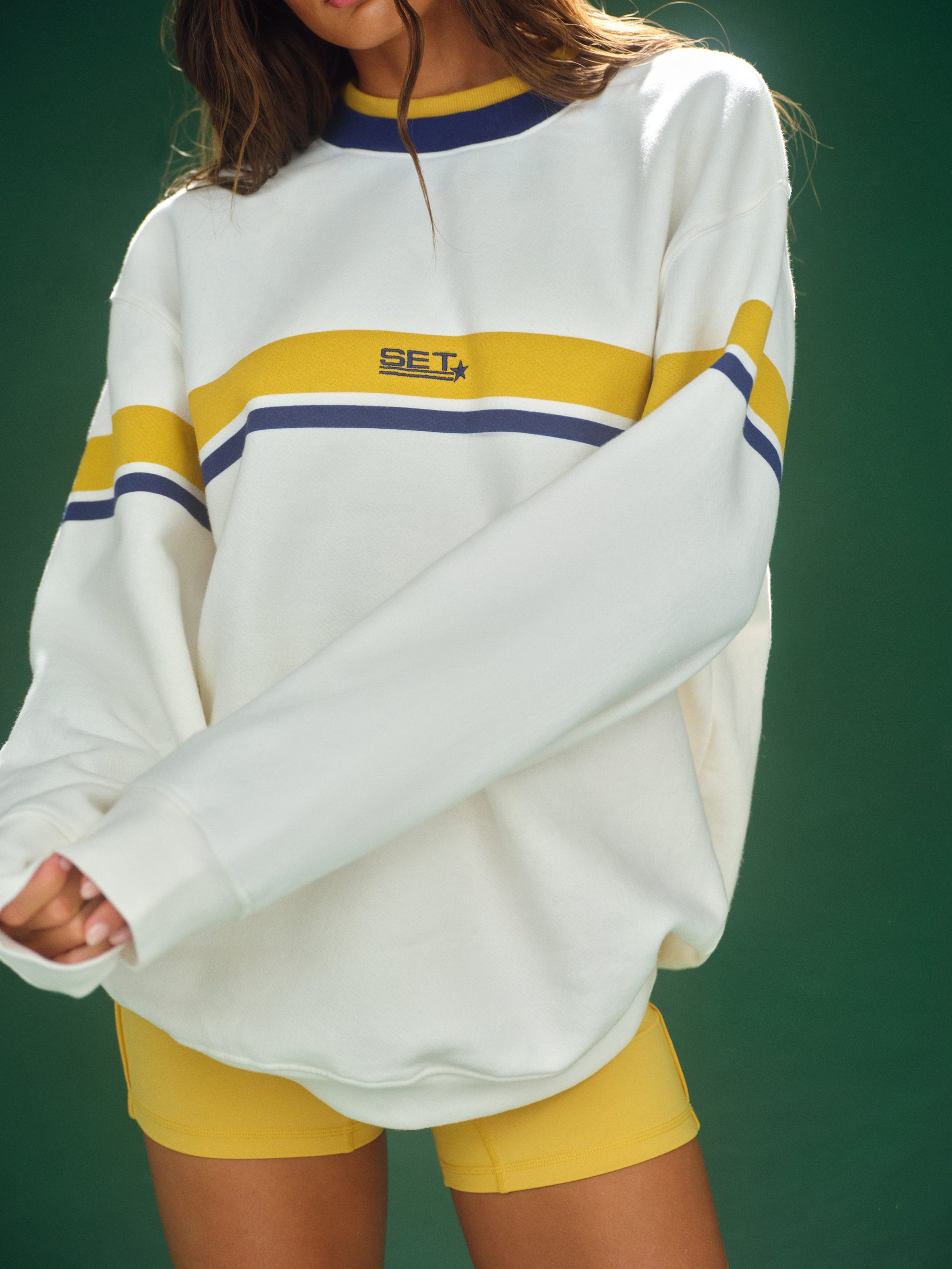 MIDWEIGHT SWEATS STAPLE SET STRIPED LAYER CREWNECK - CUSTARD - Image 4