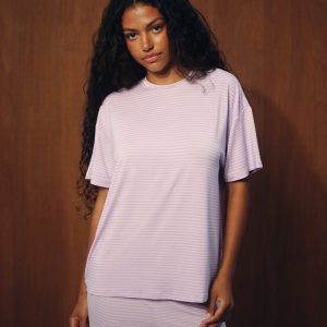 SLEEP JERSEY COMFORT STRIPE BOXY TEE - BUTTERCREAM