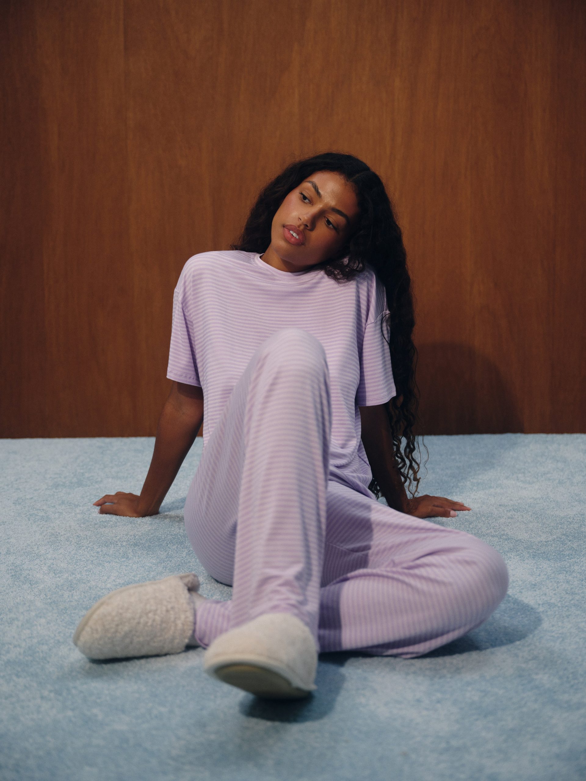 SLEEP JERSEY COMFORT STRIPE BOXY TEE - BUTTERCREAM - Image 2