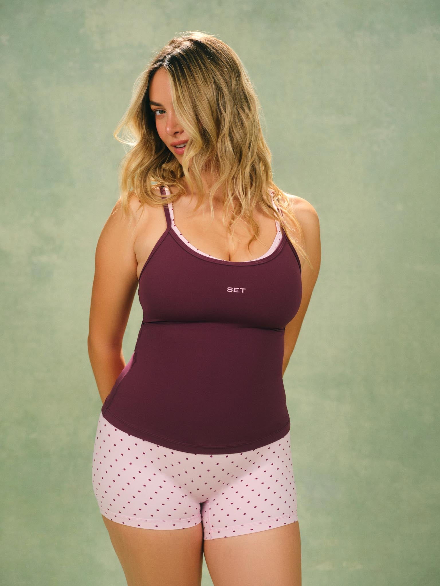 AERALINE? BREATHE POLKA DOT LAYERED MOVE TANK - SPECKLE