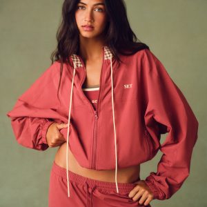 NYLON TRACK GINGHAM COLLAR COURTSIDE JACKET - SWEET TEA