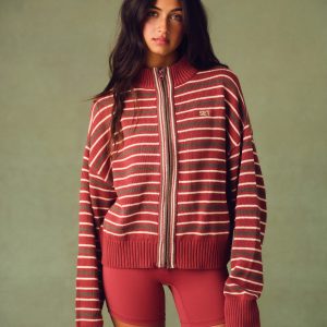 WEEKEND KNIT WEEKEND STRIPE FUNNEL ZIP - SWEET TEA