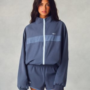 NYLON TRACK GINGHAM PANEL JACKET - HAMMOCK