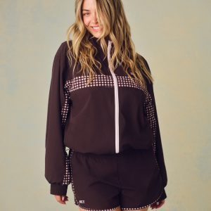 NYLON TRACK GINGHAM PANEL JACKET - DRIFTWOOD