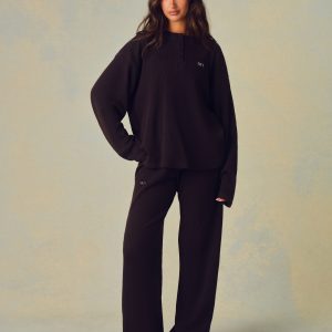 WAFFLE LOUNGE DRAWSTRING STRAIGHT LEG PANTS - DRIFTWOOD