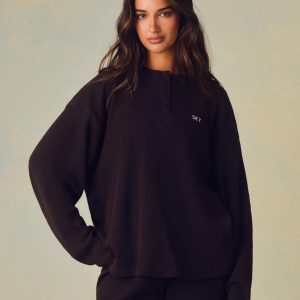 WAFFLE LOUNGE BOXY HENLEY - DRIFTWOOD