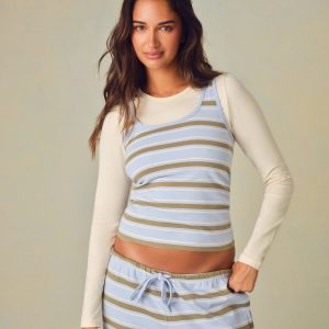 STRETCH COTTON ESSENTIAL STRIPE DOUBLE TAKE LONG SLEEVE - PALMETTO