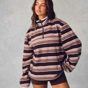 MICROFLEECE STRIPE HALF ZIP - DRIFTWOOD