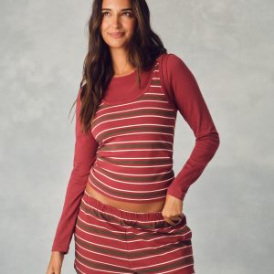 STRETCH COTTON ESSENTIAL STRIPE DOUBLE TAKE LONG SLEEVE - SWEET TEA