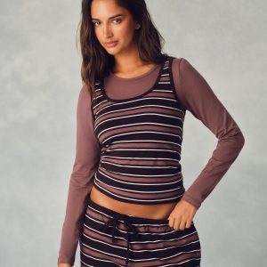STRETCH COTTON ESSENTIAL STRIPE DOUBLE TAKE LONG SLEEVE - DRIFTWOOD