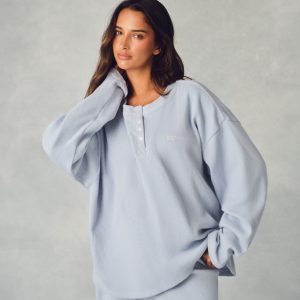 WAFFLE LOUNGE BOXY HENLEY - PALMETTO