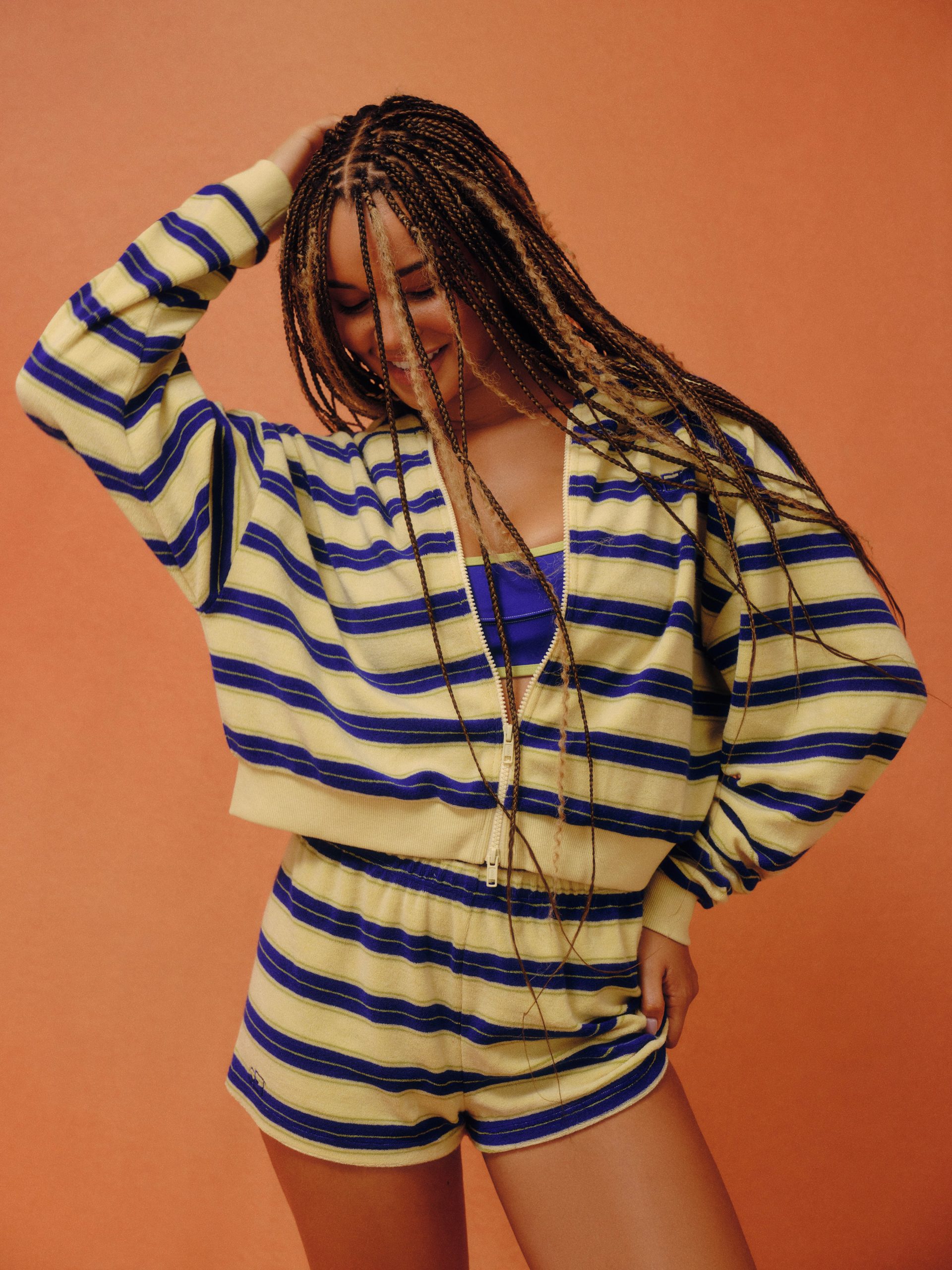 TOWEL TERRY TERRY STRIPE FUNNEL ZIP HOODIE - TOUCAN