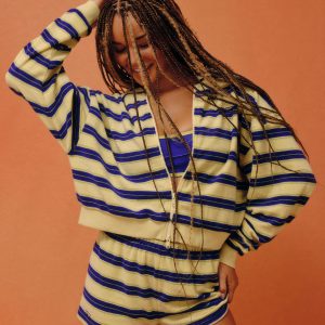 TOWEL TERRY TERRY STRIPE FUNNEL ZIP HOODIE - TOUCAN