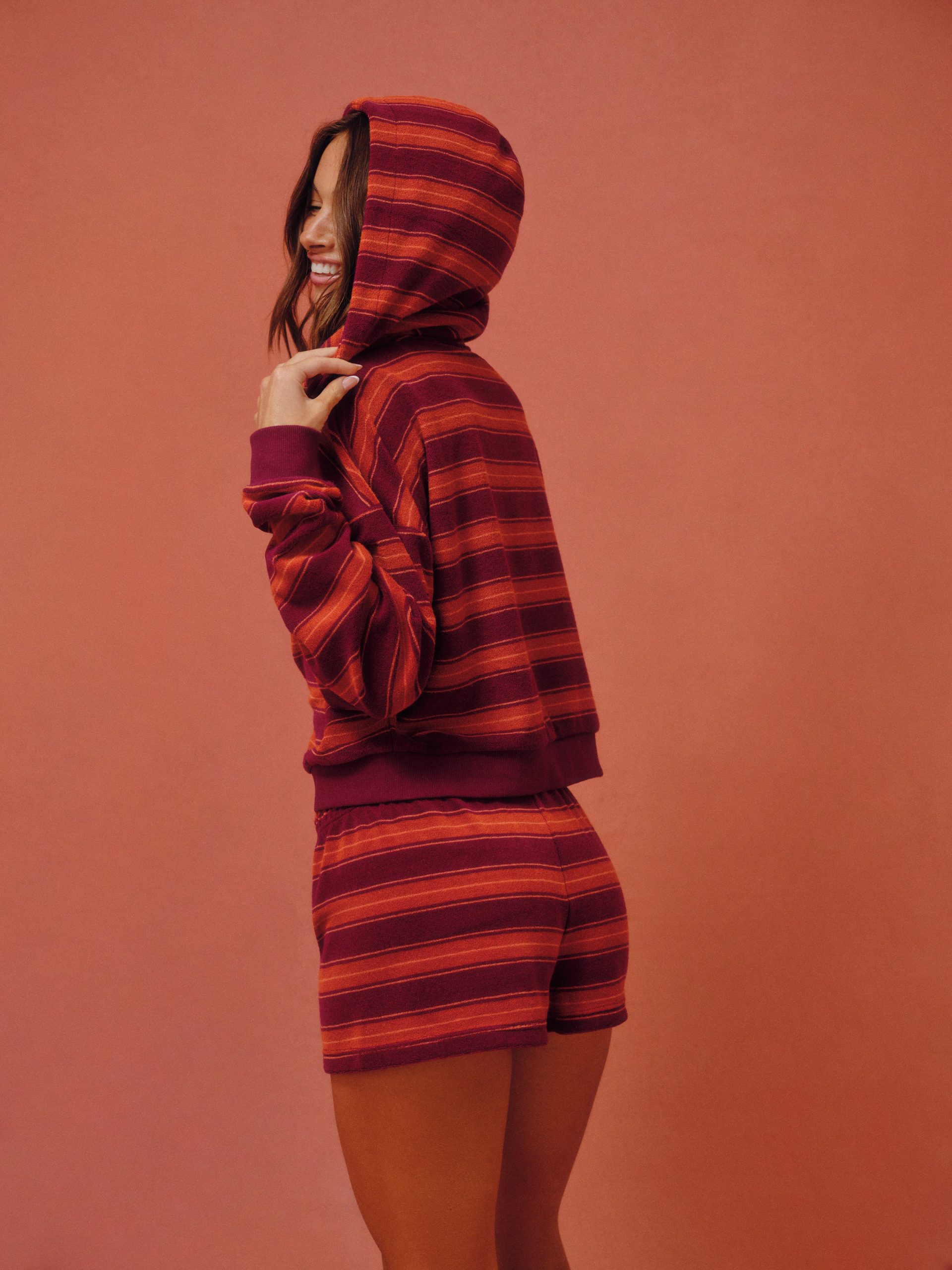 TOWEL TERRY TERRY STRIPE FUNNEL ZIP HOODIE - HEATWAVE - Image 3