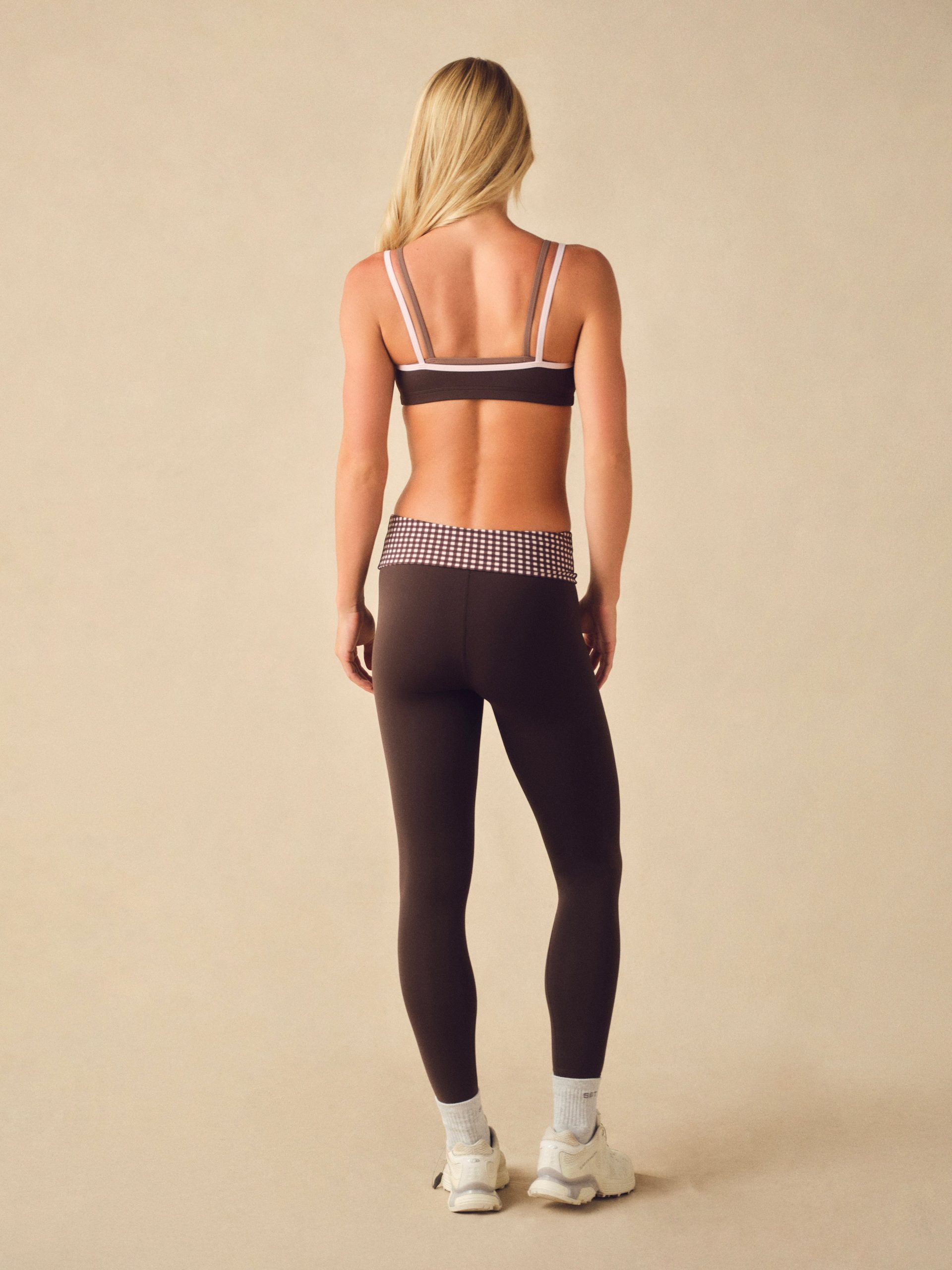 AERALINE? BREATHE GINGHAM FOLD-OVER LEGGINGS - DRIFTWOOD - Image 3