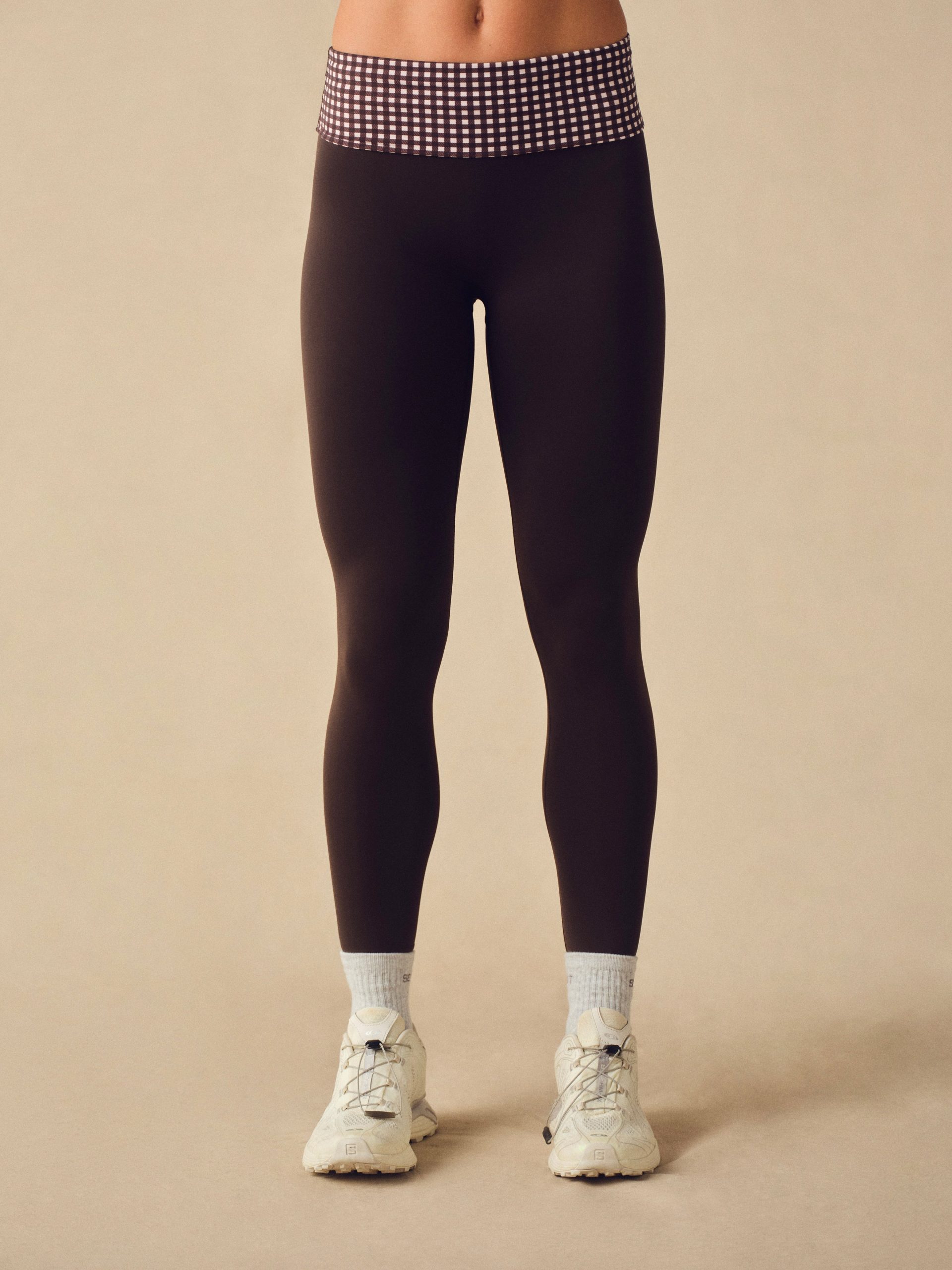 AERALINE? BREATHE GINGHAM FOLD-OVER LEGGINGS - DRIFTWOOD - Image 2
