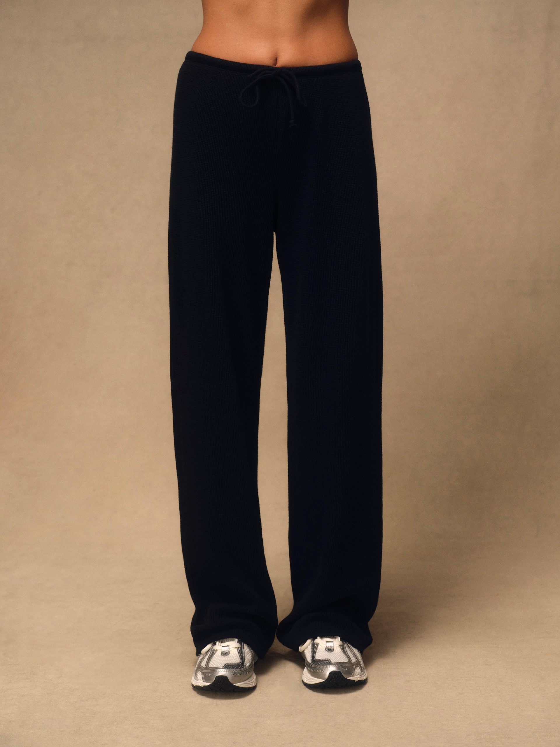WAFFLE LOUNGE DRAWSTRING STRAIGHT LEG PANTS - ONYX - Image 2