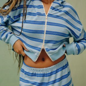 TOWEL TERRY TERRY STRIPE FUNNEL ZIP HOODIE - REEF