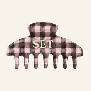 SET GINGHAM CLAW CLIP - DRIFTWOOD